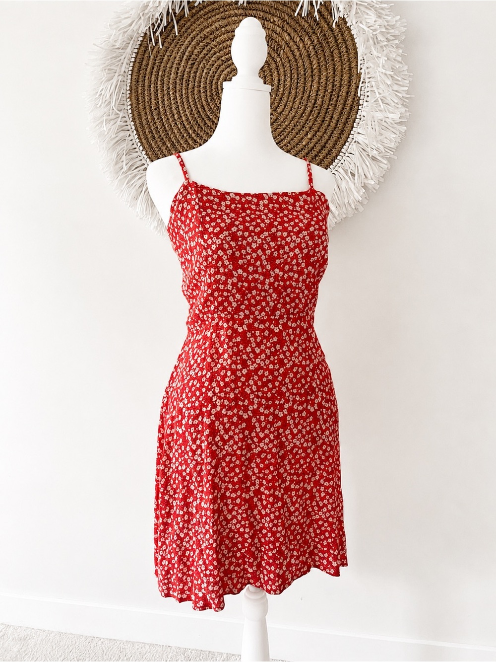 Faithfull the Brand Red Floral Mini Dress Open Tie Back